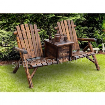 Garden Log Wood Two Seats Bench with Ice Bucket