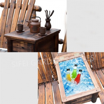 Garden Log Wood Two Seats Bench with Ice Bucket