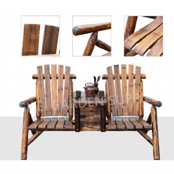 Garden Log Wood Two Seats Bench with Ice Bucket
